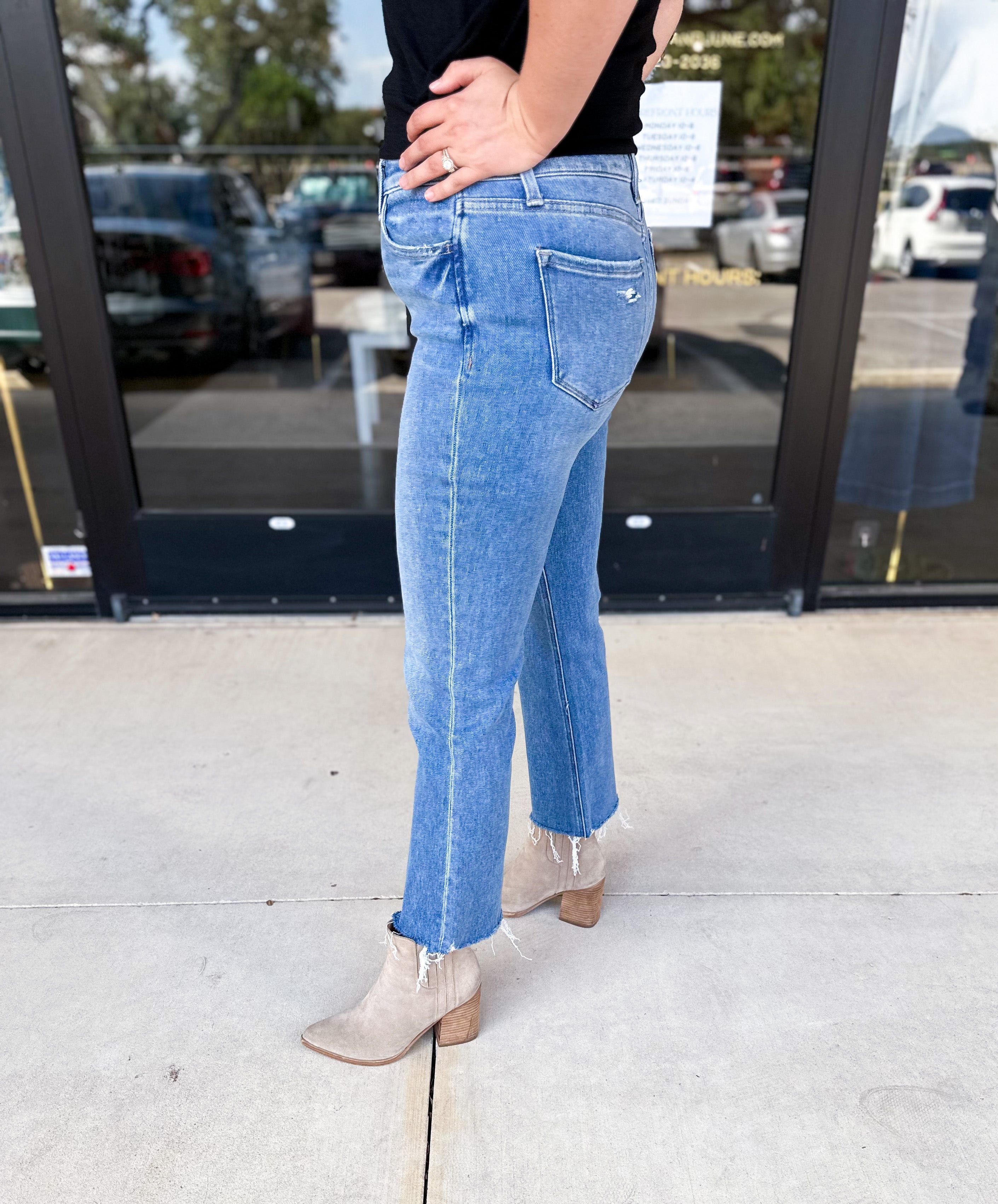 Vervet - High Rise Medium Wash Kick Flare Jeans-400 Pants-VEVERT BY FLYING MONKEY-July & June Women's Fashion Boutique Located in San Antonio, Texas
