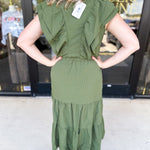 THML - Gather Midi Dress - Olive-500 Midi-THML-July & June Women's Fashion Boutique Located in San Antonio, Texas