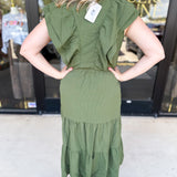 THML - Gather Midi Dress - Olive-500 Midi-THML-July & June Women's Fashion Boutique Located in San Antonio, Texas