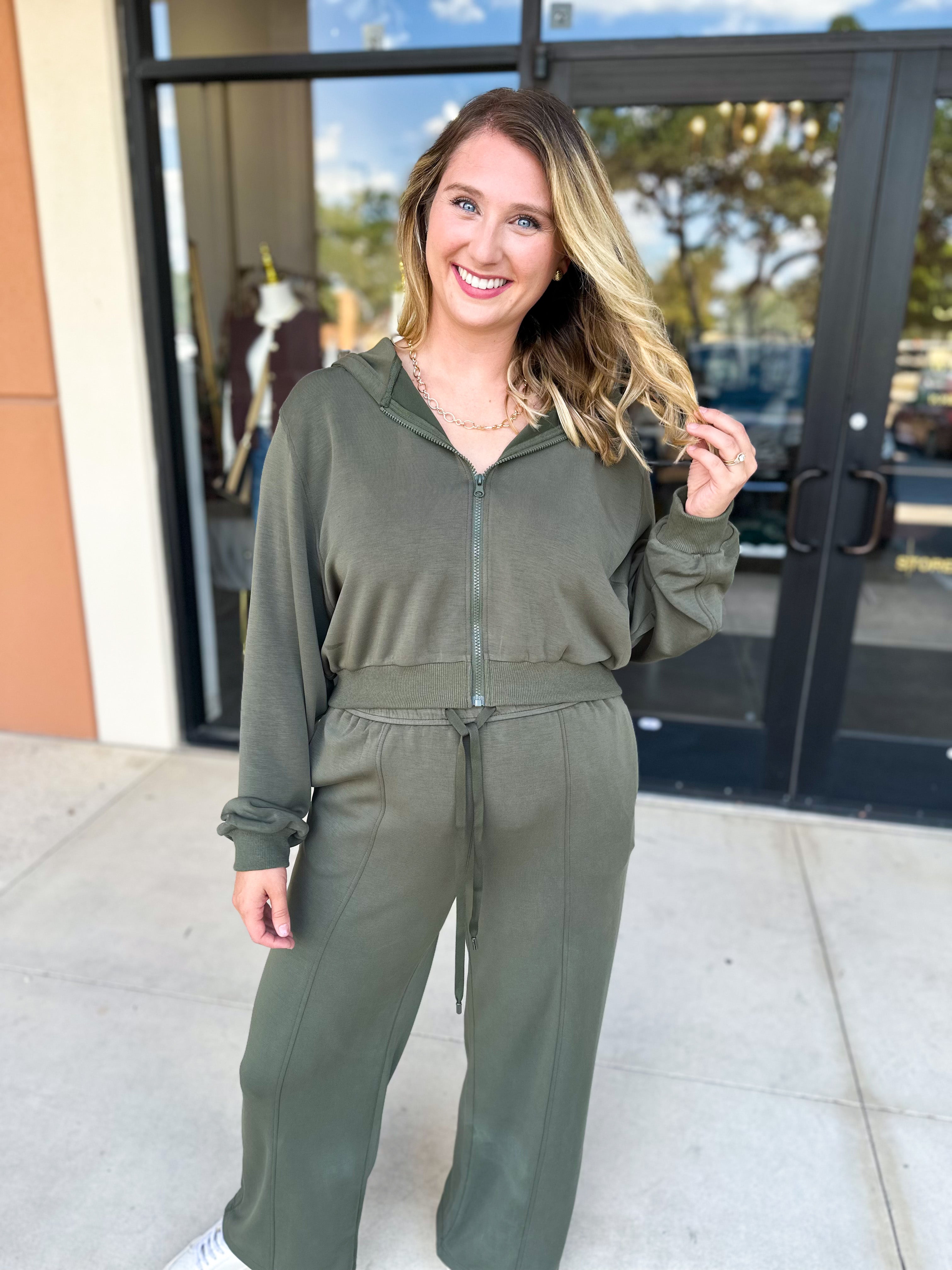 Soft Modal Hooded Jacket - Dark Olive-300 Athleisure/Lounge-SKIES ARE BLUE-July & June Women's Fashion Boutique Located in San Antonio, Texas