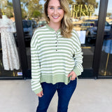 Casual Cool Henley Long Sleeve - Sage-210 Casual Blouses-POLOGRAM-July & June Women's Fashion Boutique Located in San Antonio, Texas