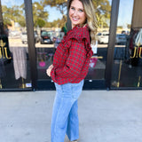 Tartan Ruffle Blouse-200 Fashion Blouses-FATE-July & June Women's Fashion Boutique Located in San Antonio, Texas