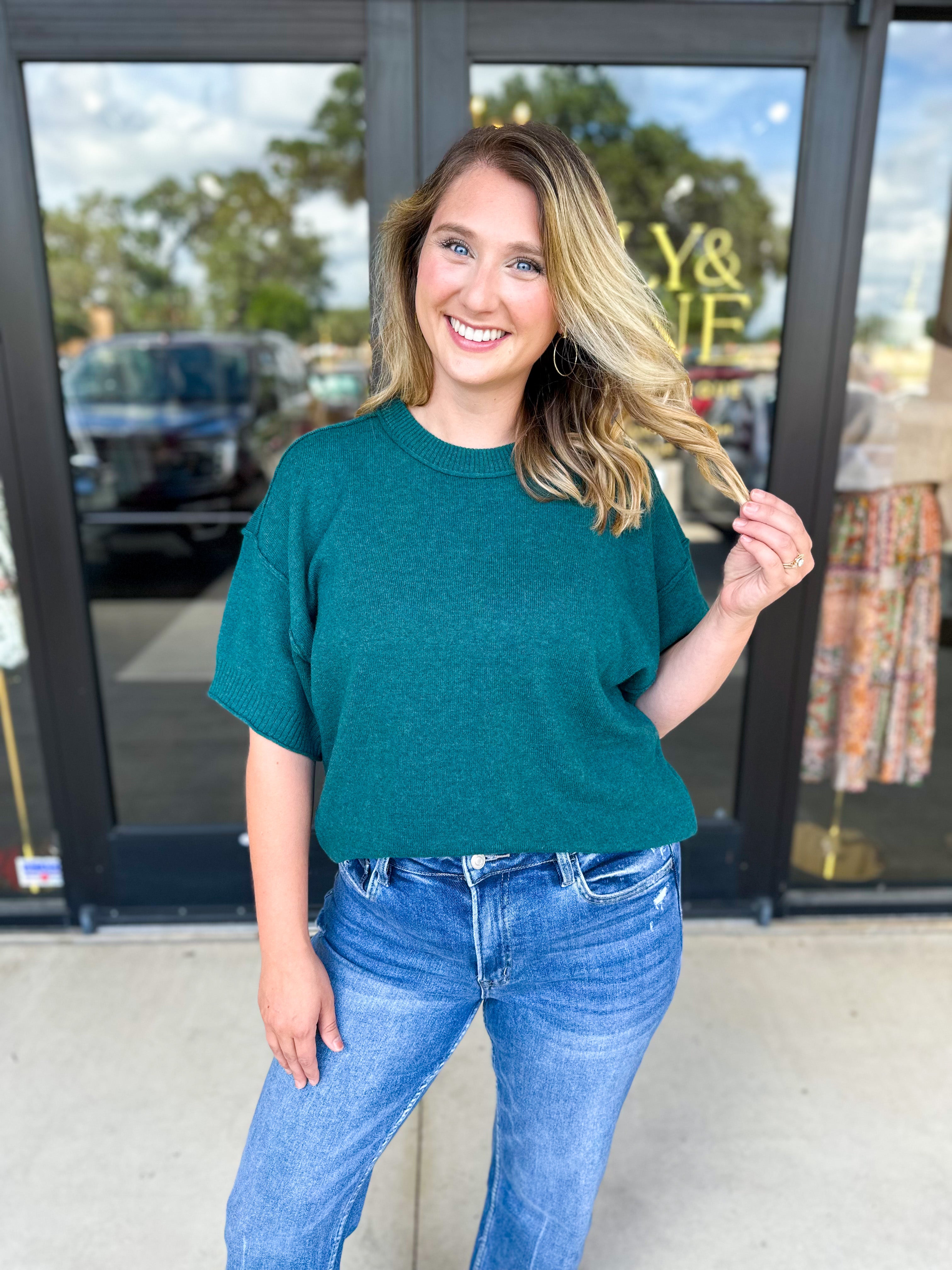 The Ella Knit Sweater Top - Teal-230 Sweaters/Cardis-JODIFL-July & June Women's Fashion Boutique Located in San Antonio, Texas