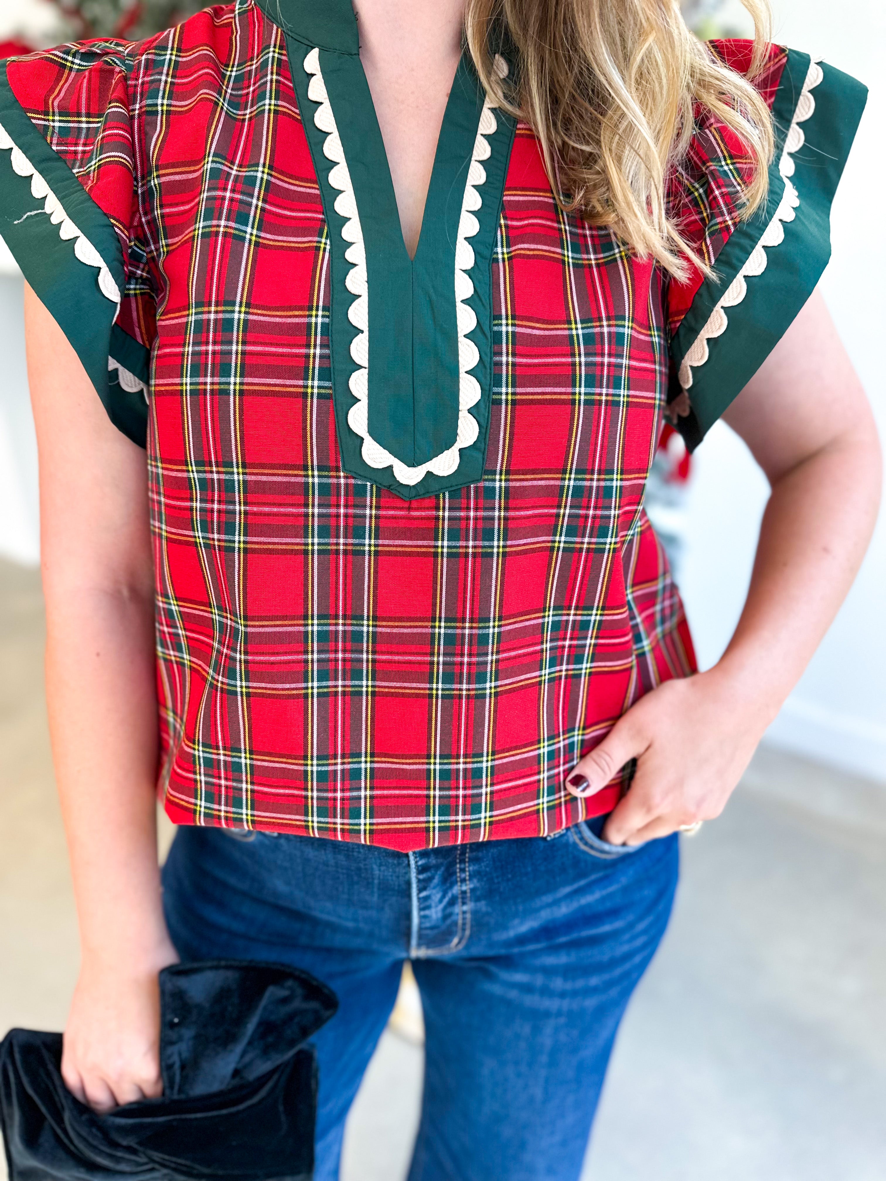 Classy Christmas Blouse-200 Fashion Blouses-ENTRO-July & June Women's Fashion Boutique Located in San Antonio, Texas