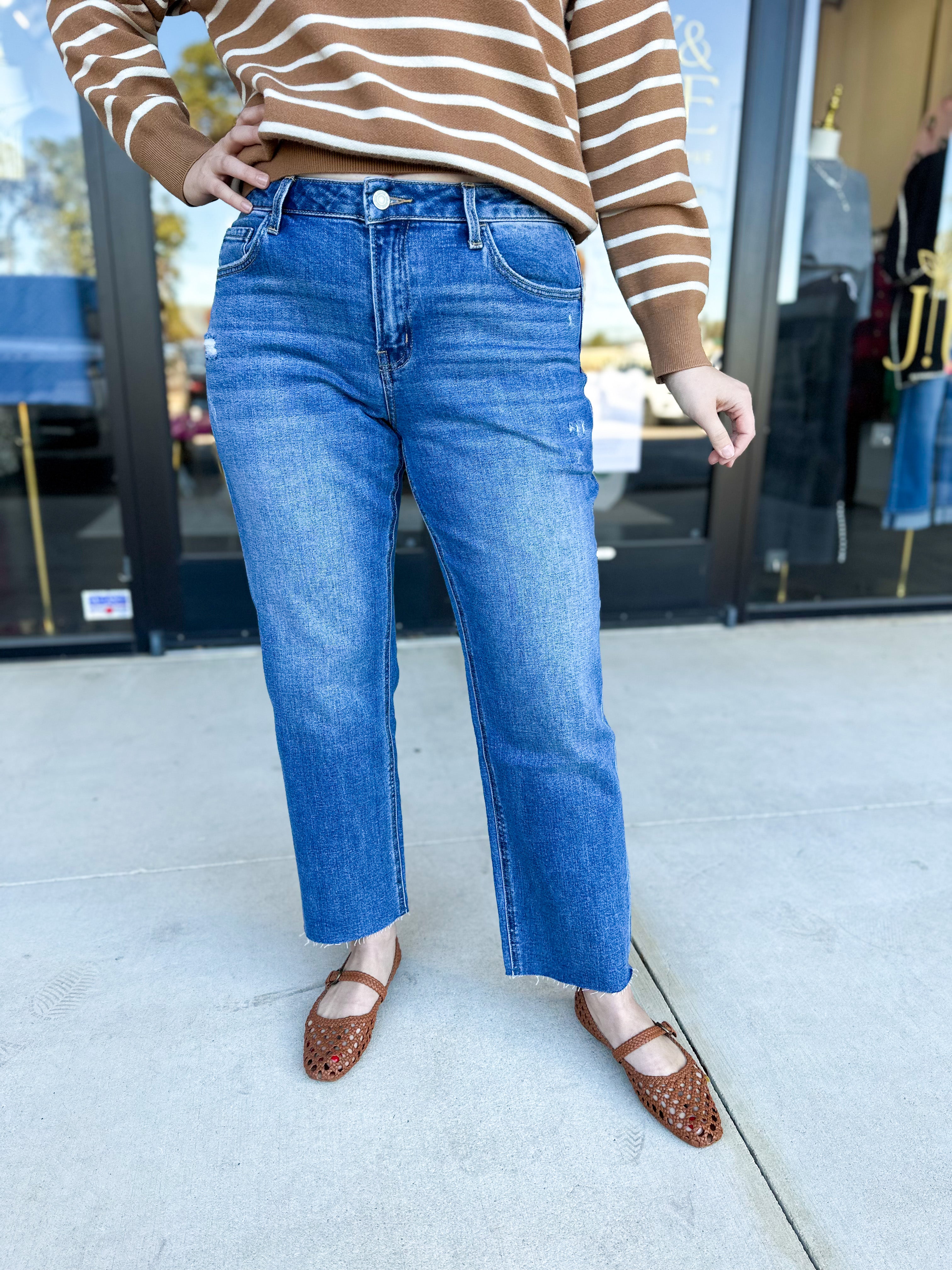 Vervet - Mid Rise Medium Wash Ankle Straight Leg Jean-400 Pants-VEVERT BY FLYING MONKEY-July & June Women's Fashion Boutique Located in San Antonio, Texas