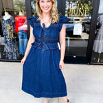 Denim Sweetheart Midi Dress-500 Midi-FATE-July & June Women's Fashion Boutique Located in San Antonio, Texas