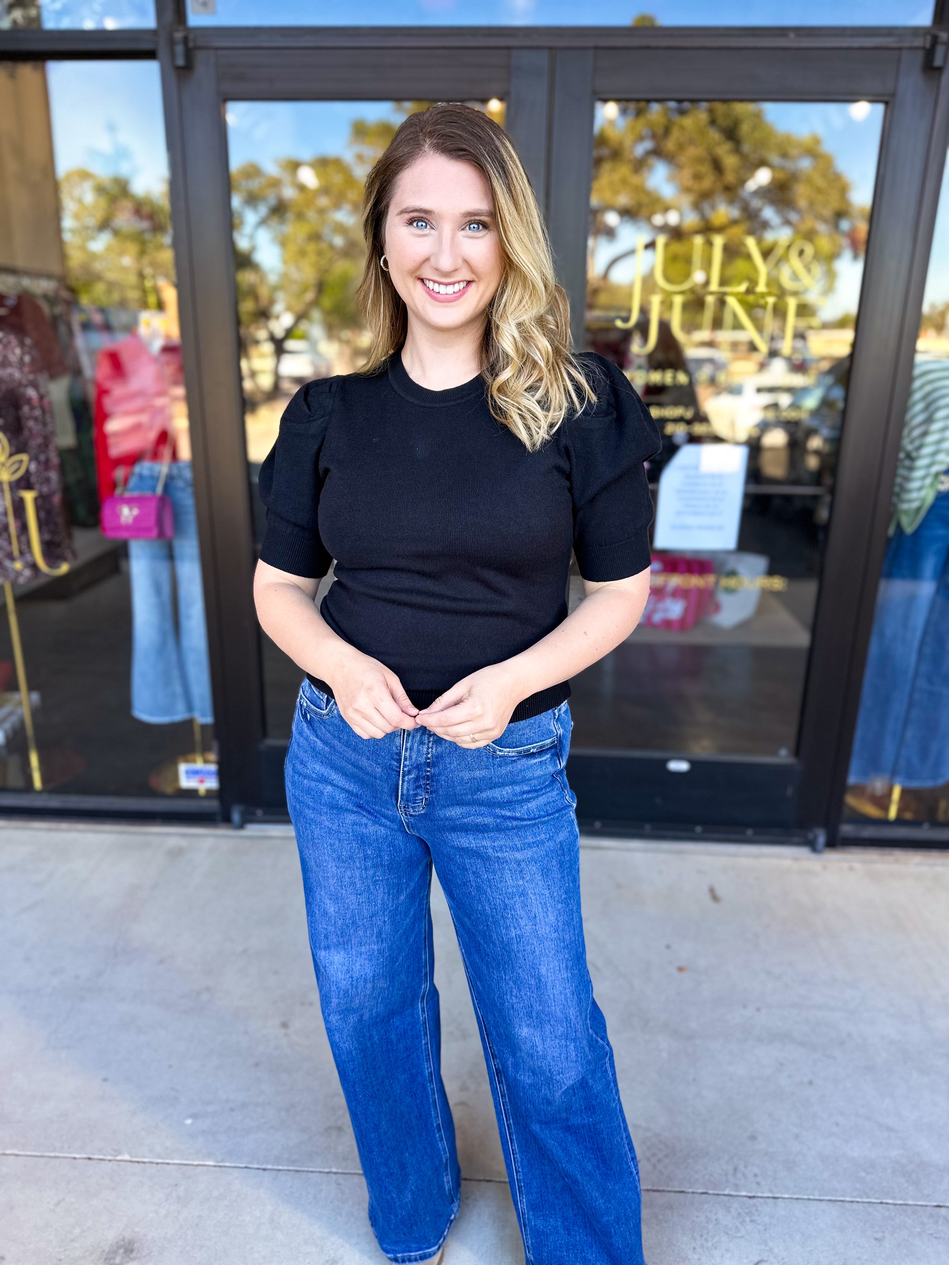 Pink Friday Doorbuster - Chic Short Sleeve Sweater Top - Black - ONLINE-PINK FRIDAY DOORBUSTERS-ZENANA-July & June Women's Fashion Boutique Located in San Antonio, Texas