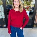 Long Sleeve Sweater Top - Crimson-230 Sweaters/Cardis-ENTRO-July & June Women's Fashion Boutique Located in San Antonio, Texas