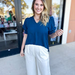 Everyday Ruffle V-Neck Blouse - Teal-200 Fashion Blouses-JODIFL-July & June Women's Fashion Boutique Located in San Antonio, Texas