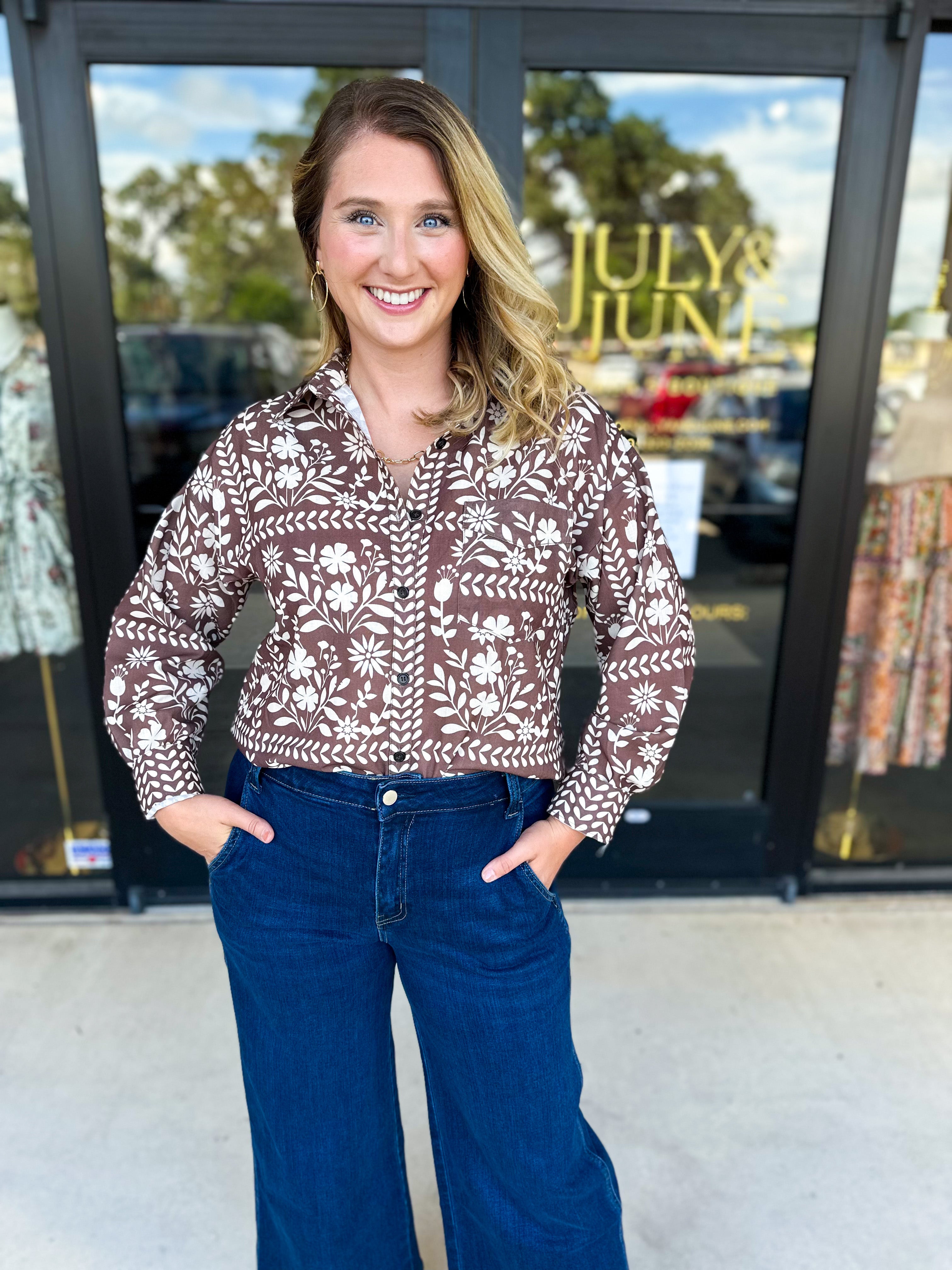 The Wrenlee Blouse - Chocolate Brown-200 Fashion Blouses-POLOGRAM-July & June Women's Fashion Boutique Located in San Antonio, Texas