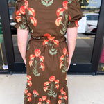 Mocha & Rust Floral Midi Dress-500 Midi-ENTRO-July & June Women's Fashion Boutique Located in San Antonio, Texas