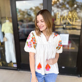 THML - Classic Ivory Embroidered Blouse-200 Fashion Blouses-THML-July & June Women's Fashion Boutique Located in San Antonio, Texas