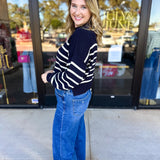 Pink Friday Doorbuster - Mock Neck Sweater Top - Navy - ONLINE-PINK FRIDAY DOORBUSTERS-BLU PEPPER-July & June Women's Fashion Boutique Located in San Antonio, Texas