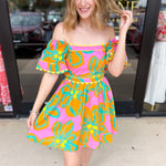 Bold Print Pink & Orange Mini Dress-510 Mini-PEACH LOVE-July & June Women's Fashion Boutique Located in San Antonio, Texas
