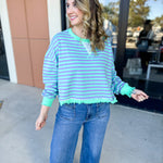 Seafoam Striped Long Sleeve Top-210 Casual Blouses-VEVERET CLOTHING-July & June Women's Fashion Boutique Located in San Antonio, Texas