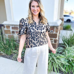 THML - Metallic Cheetah Blouse-200 Fashion Blouses-THML-July & June Women's Fashion Boutique Located in San Antonio, Texas