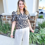 THML - Metallic Cheetah Blouse-200 Fashion Blouses-THML-July & June Women's Fashion Boutique Located in San Antonio, Texas
