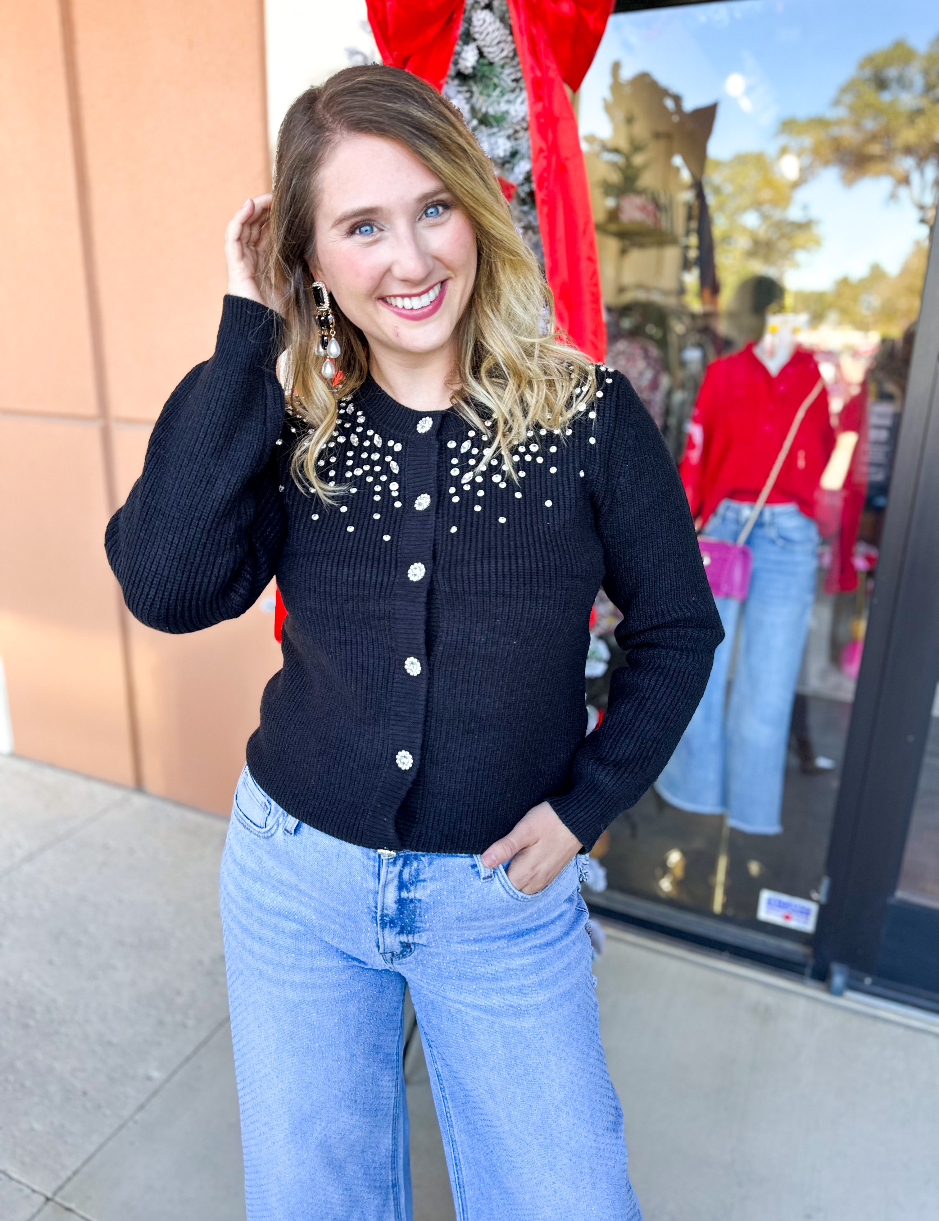 Current Air - Black Gem Cardigan-230 Sweaters/Cardis-CURRENT AIR CLOTHING-July & June Women's Fashion Boutique Located in San Antonio, Texas