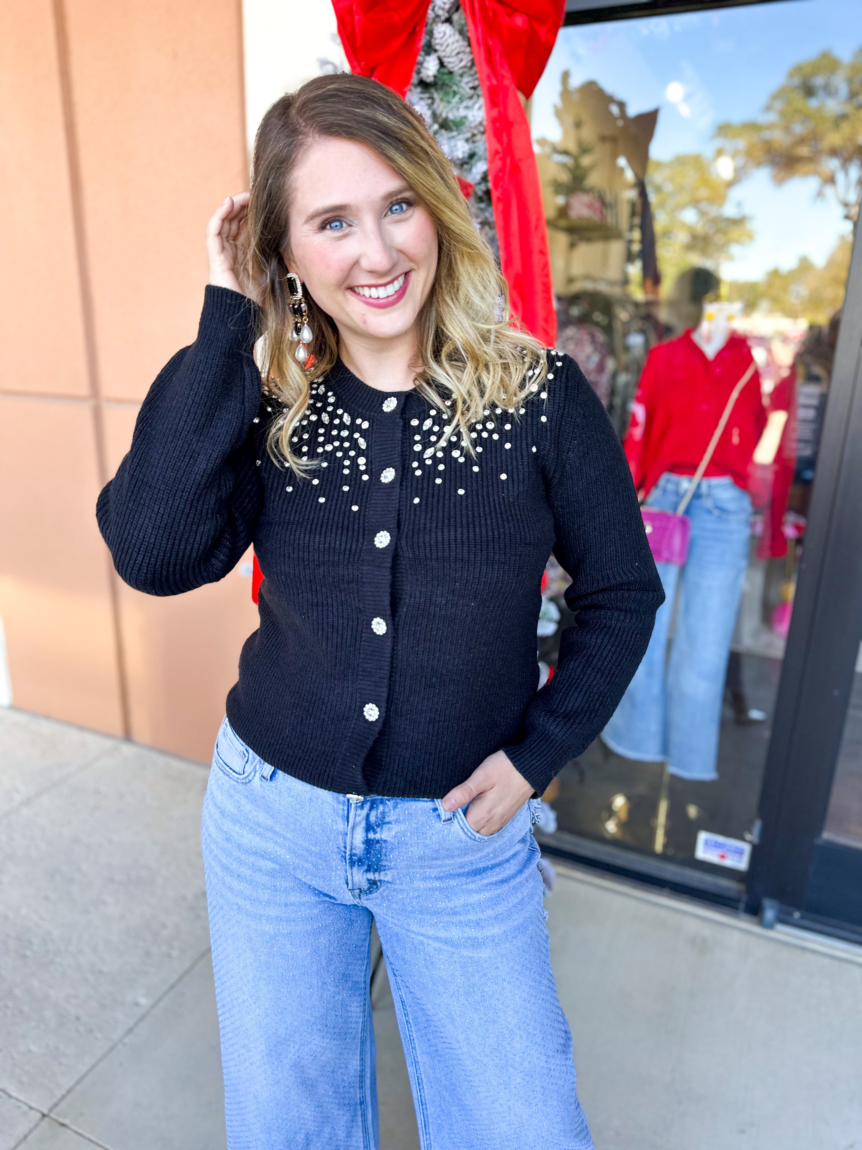 Current Air - Black Gem Cardigan-230 Sweaters/Cardis-CURRENT AIR CLOTHING-July & June Women's Fashion Boutique Located in San Antonio, Texas