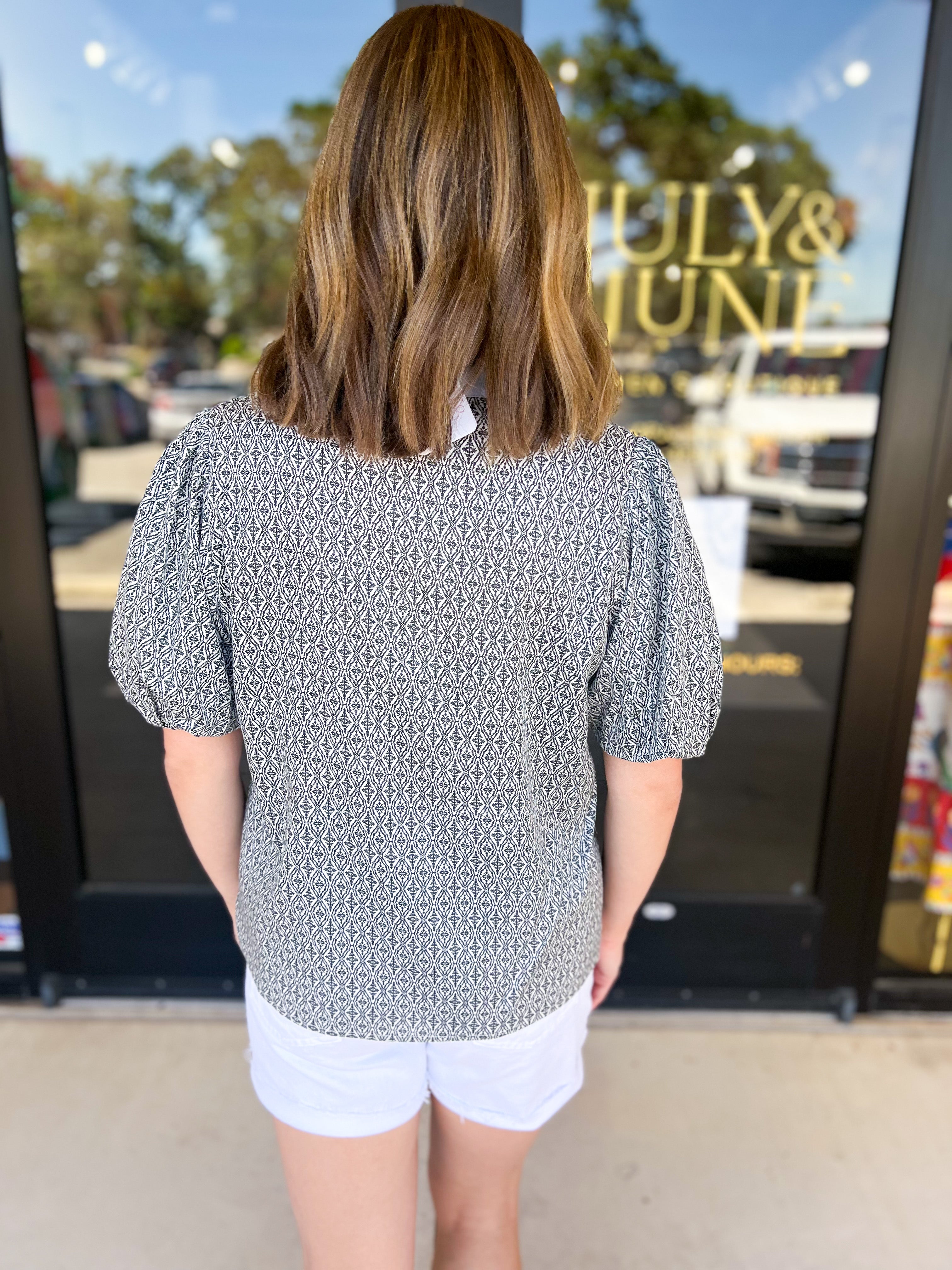 THML - Black & Baby Blue Blouse-200 Fashion Blouses-THML-July & June Women's Fashion Boutique Located in San Antonio, Texas