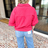 Red & Pink Gingham Button Down Top-200 Fashion Blouses-DAY + MOON-July & June Women's Fashion Boutique Located in San Antonio, Texas