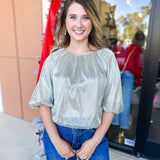 THML - Luxe Blouse - Silver-200 Fashion Blouses-THML-July & June Women's Fashion Boutique Located in San Antonio, Texas