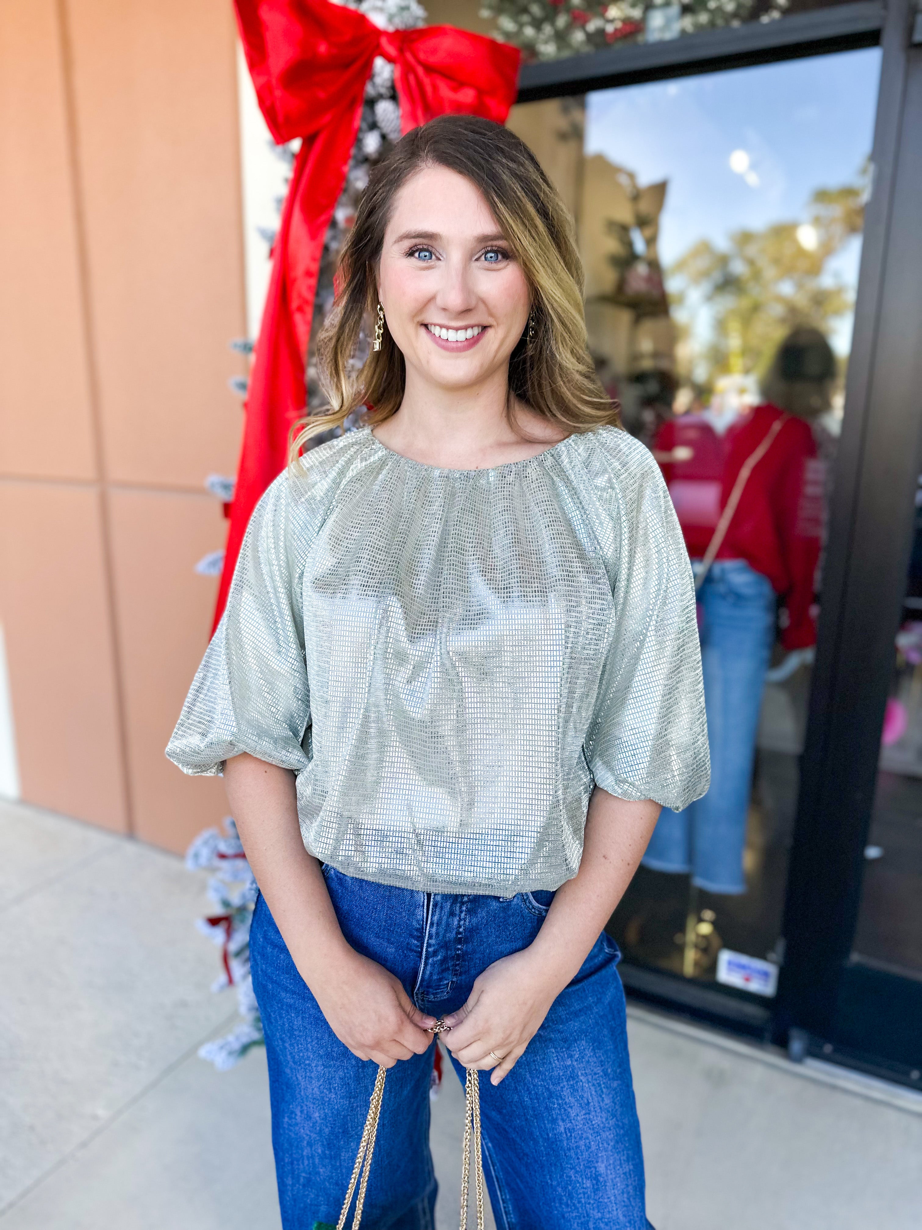 THML - Luxe Blouse - Silver-200 Fashion Blouses-THML-July & June Women's Fashion Boutique Located in San Antonio, Texas