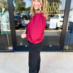 Burgundy Ruffle Blouse-200 Fashion Blouses-ENTRO-July & June Women's Fashion Boutique Located in San Antonio, Texas