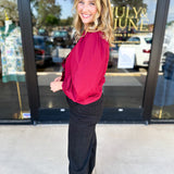 Burgundy Ruffle Blouse-200 Fashion Blouses-ENTRO-July & June Women's Fashion Boutique Located in San Antonio, Texas
