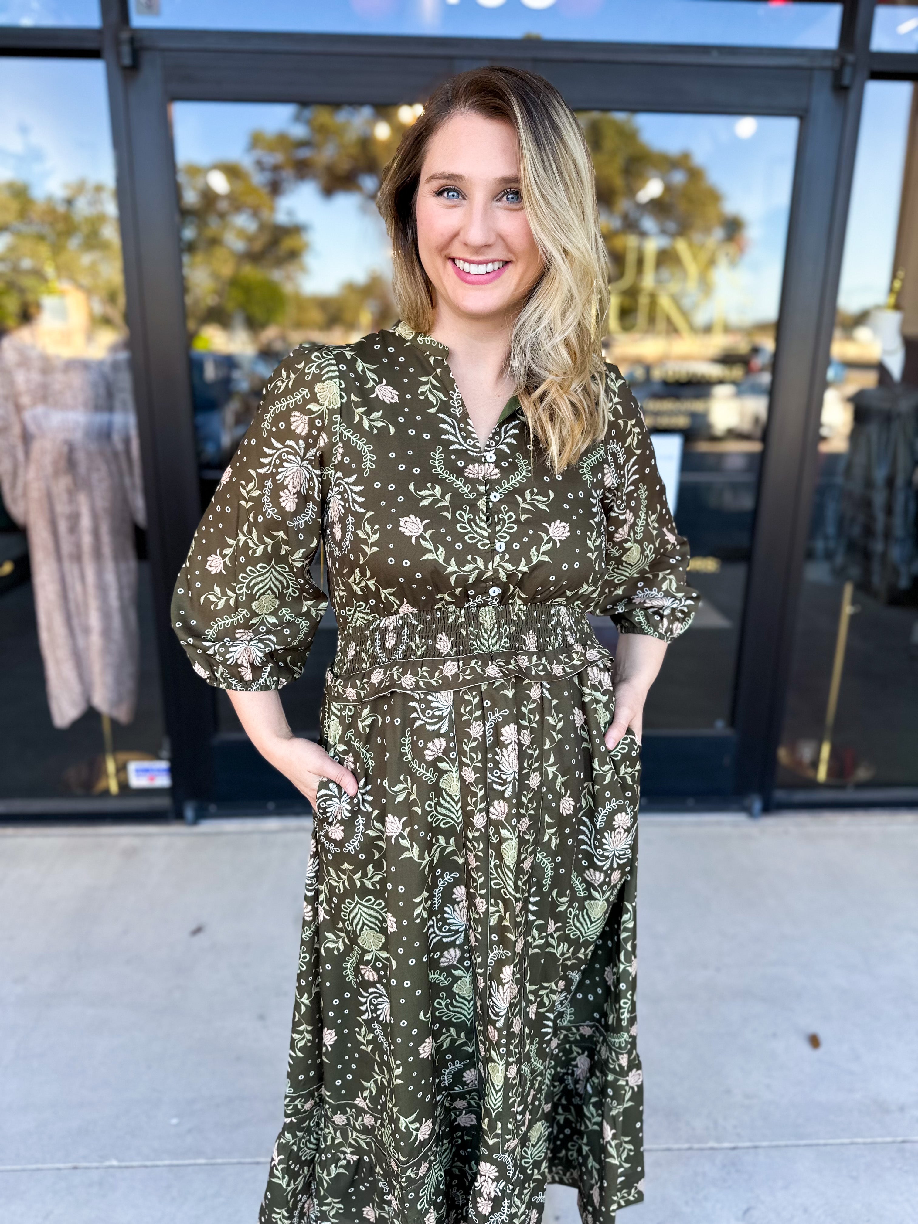 Enchanted Floral Midi Dress-500 Midi-POLOGRAM-July & June Women's Fashion Boutique Located in San Antonio, Texas