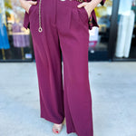 Wide Leg Trousers - Wine-400 Pants-SKIES ARE BLUE-July & June Women's Fashion Boutique Located in San Antonio, Texas