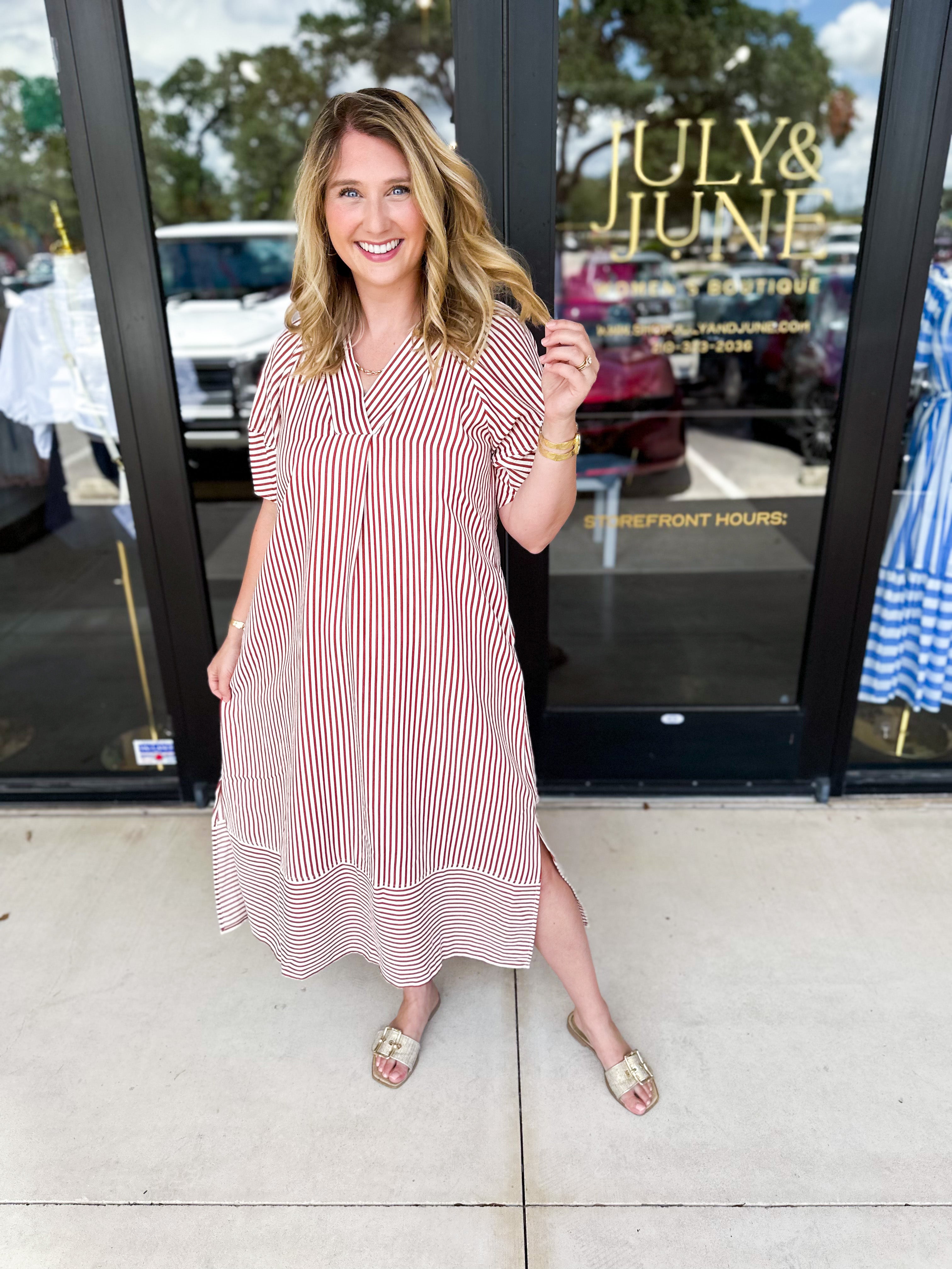 The Casey Midi Dress - Rust-500 Midi-ENTRO-July & June Women's Fashion Boutique Located in San Antonio, Texas
