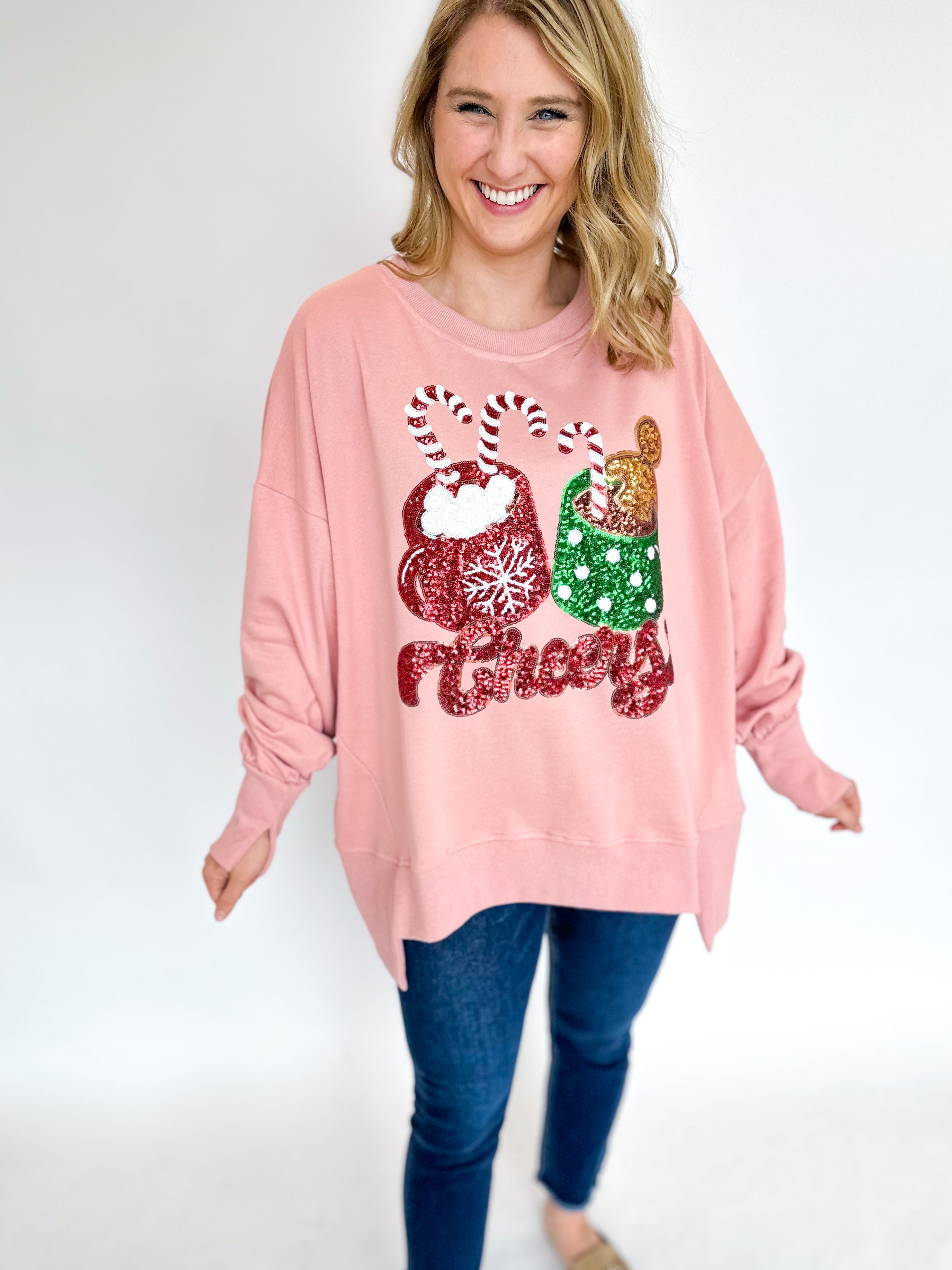 Christmas Cup Of Cheers Cup Pullover-210 Casual Blouses-FANTASTIC FAWN-July & June Women's Fashion Boutique Located in San Antonio, Texas