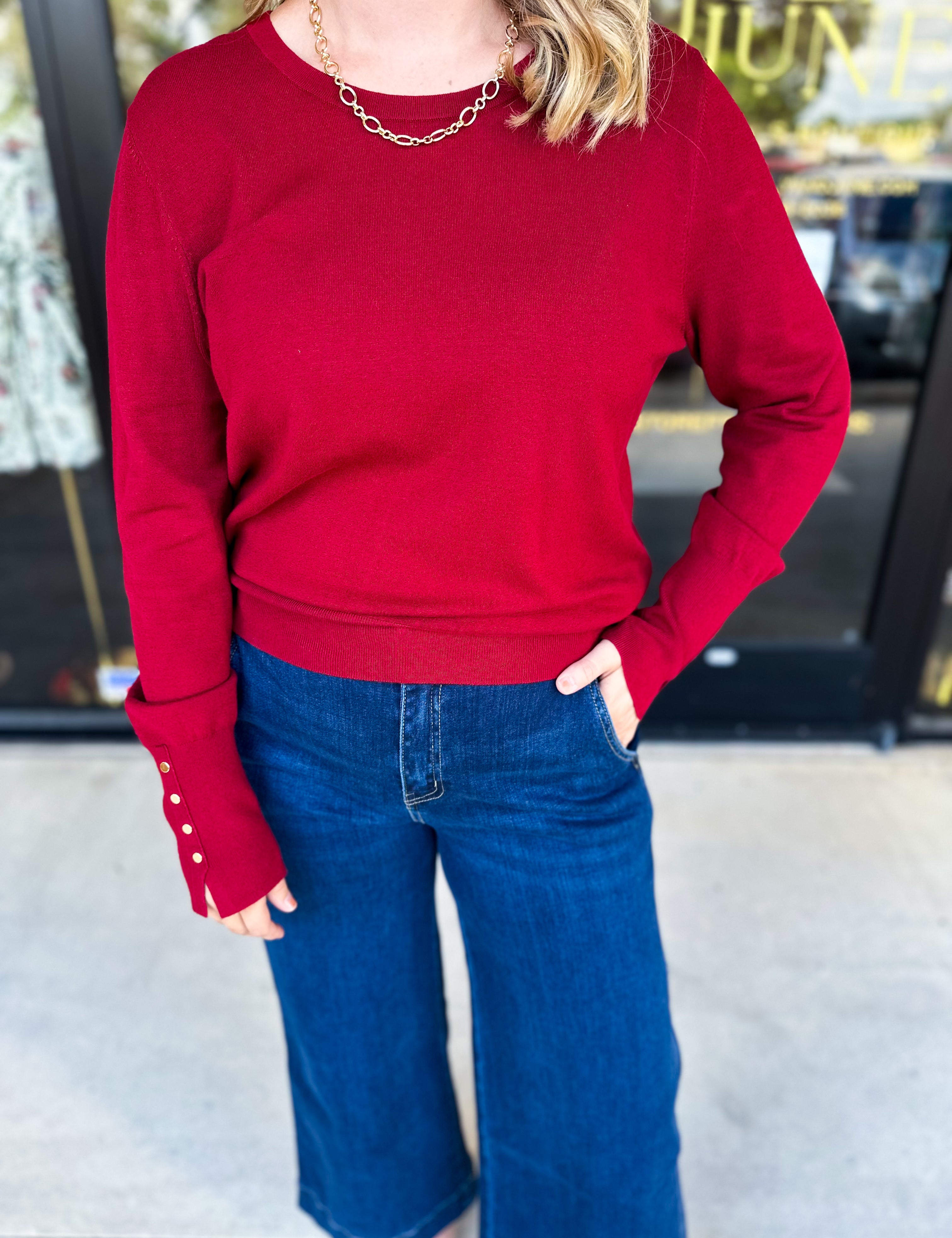 Long Sleeve Sweater Top - Crimson-230 Sweaters/Cardis-ENTRO-July & June Women's Fashion Boutique Located in San Antonio, Texas