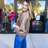 Pink Friday Doorbuster - Classic Satin Blouse - Mocha - ONLINE-PINK FRIDAY DOORBUSTERS-GLAM-July & June Women's Fashion Boutique Located in San Antonio, Texas