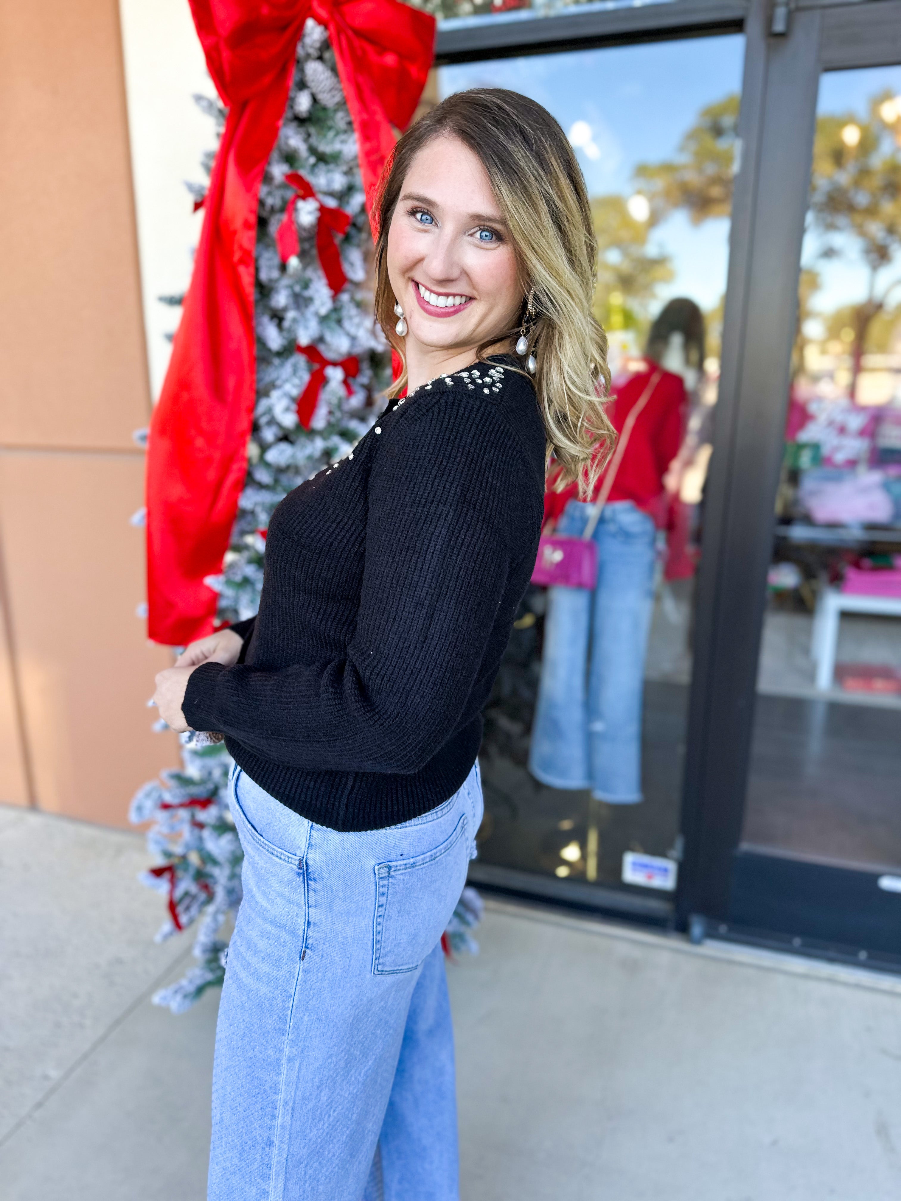 Current Air - Black Gem Cardigan-230 Sweaters/Cardis-CURRENT AIR CLOTHING-July & June Women's Fashion Boutique Located in San Antonio, Texas