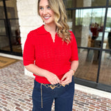 THML - Tomato Red Knit Top-230 Sweaters/Cardis-THML-July & June Women's Fashion Boutique Located in San Antonio, Texas