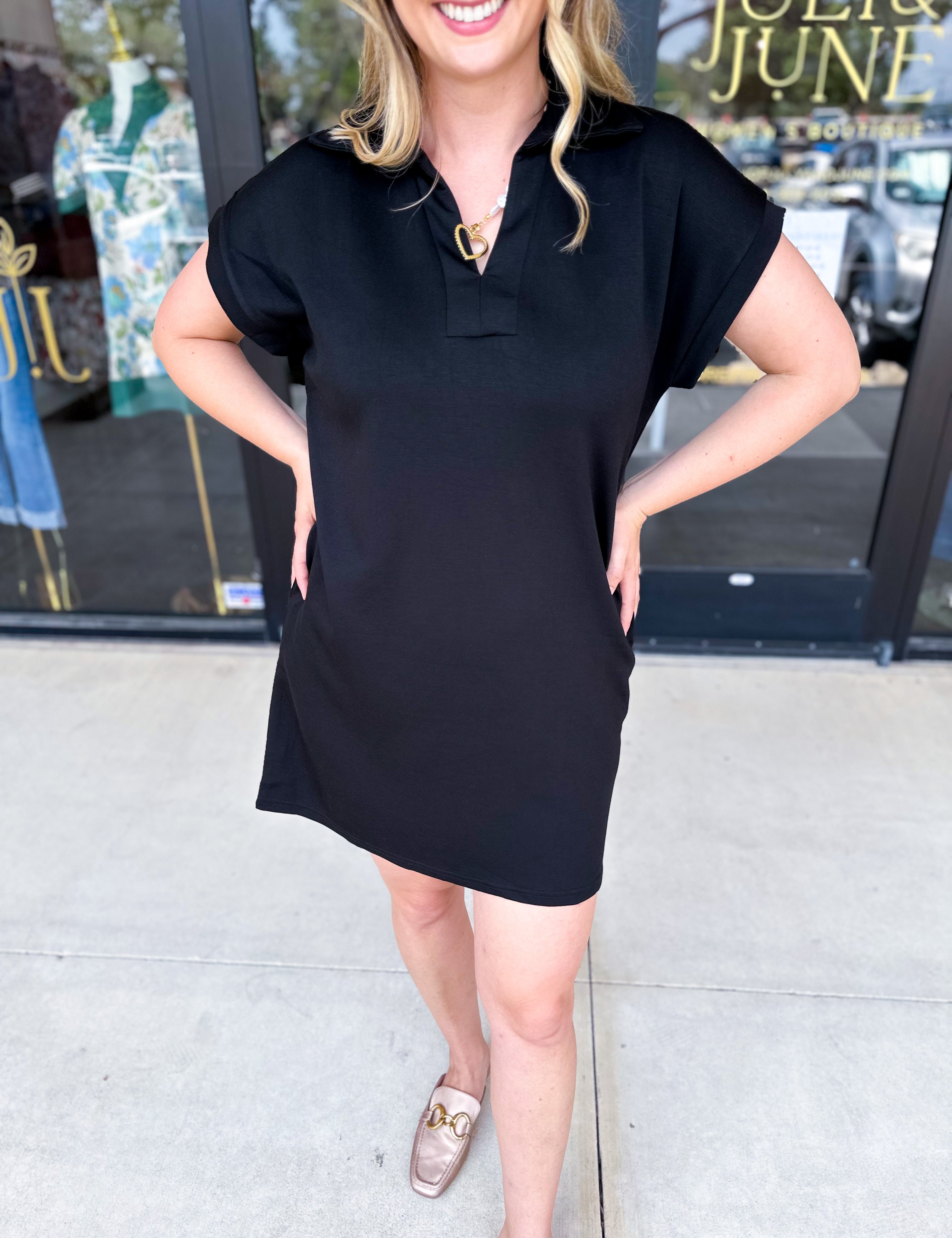 The Comfy Travel Midi Dress - Black-510 Mini-ENTRO-July & June Women's Fashion Boutique Located in San Antonio, Texas