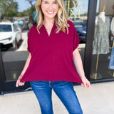 Closet Staple Collared Blouse - Maroon-200 Fashion Blouses-ENTRO-July & June Women's Fashion Boutique Located in San Antonio, Texas