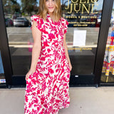 Deep Pink Floral Midi Dress-500 Midi-PINCH-July & June Women's Fashion Boutique Located in San Antonio, Texas