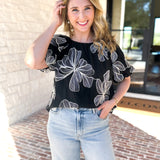 THML - Black & White Flower Power Blouse-200 Fashion Blouses-THML-July & June Women's Fashion Boutique Located in San Antonio, Texas