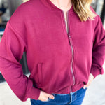 Soft Modal Bomber Jacket - Wine-300 Athleisure/Lounge-SKIES ARE BLUE-July & June Women's Fashion Boutique Located in San Antonio, Texas