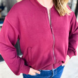 Soft Modal Bomber Jacket - Wine-300 Athleisure/Lounge-SKIES ARE BLUE-July & June Women's Fashion Boutique Located in San Antonio, Texas