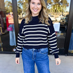 Pink Friday Doorbuster - Mock Neck Sweater Top - Navy - ONLINE-PINK FRIDAY DOORBUSTERS-BLU PEPPER-July & June Women's Fashion Boutique Located in San Antonio, Texas