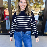 Pink Friday Doorbuster - Mock Neck Sweater Top - Navy - ONLINE-PINK FRIDAY DOORBUSTERS-BLU PEPPER-July & June Women's Fashion Boutique Located in San Antonio, Texas