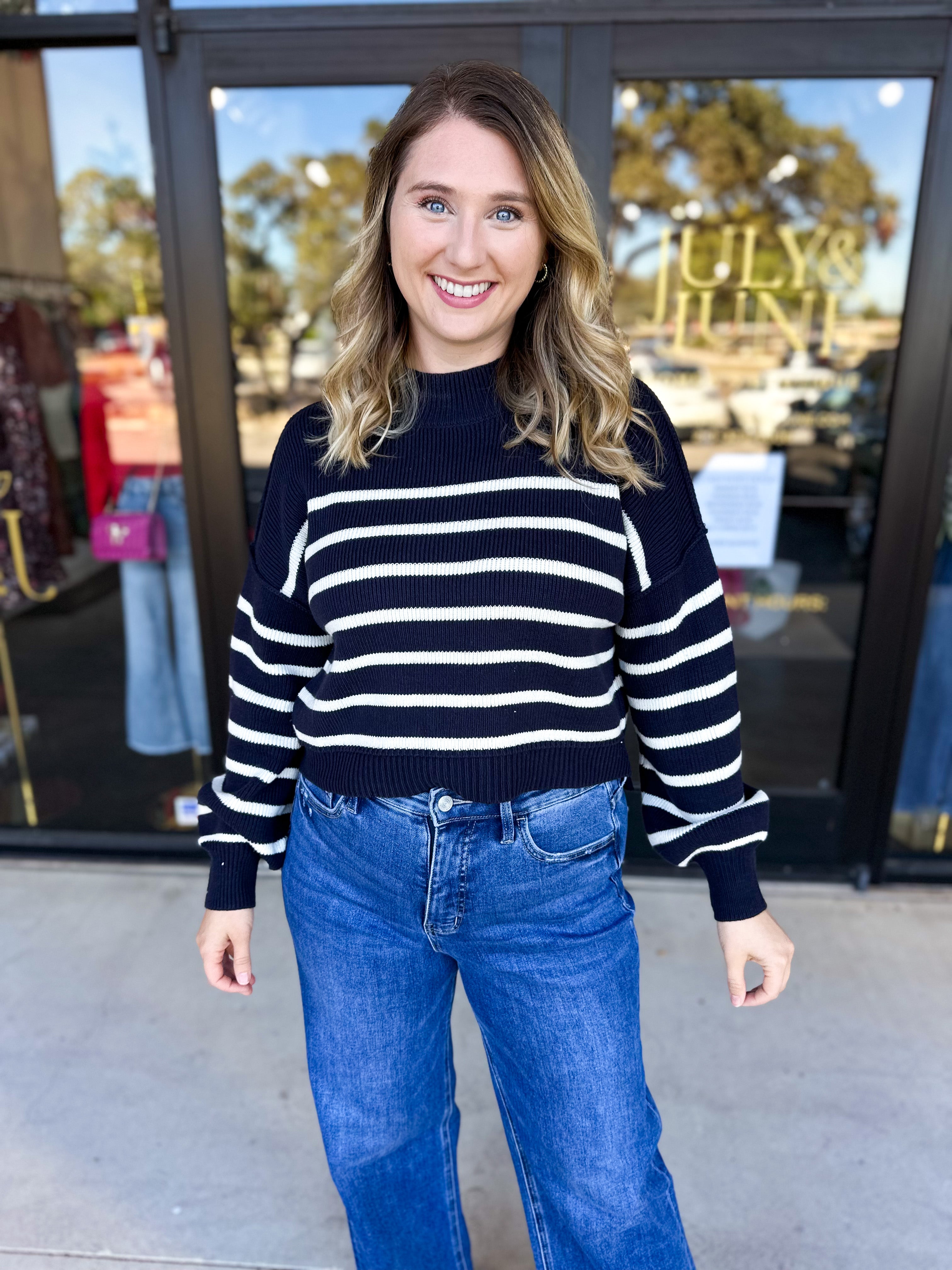 Pink Friday Doorbuster - Mock Neck Sweater Top - Navy - ONLINE-PINK FRIDAY DOORBUSTERS-BLU PEPPER-July & June Women's Fashion Boutique Located in San Antonio, Texas