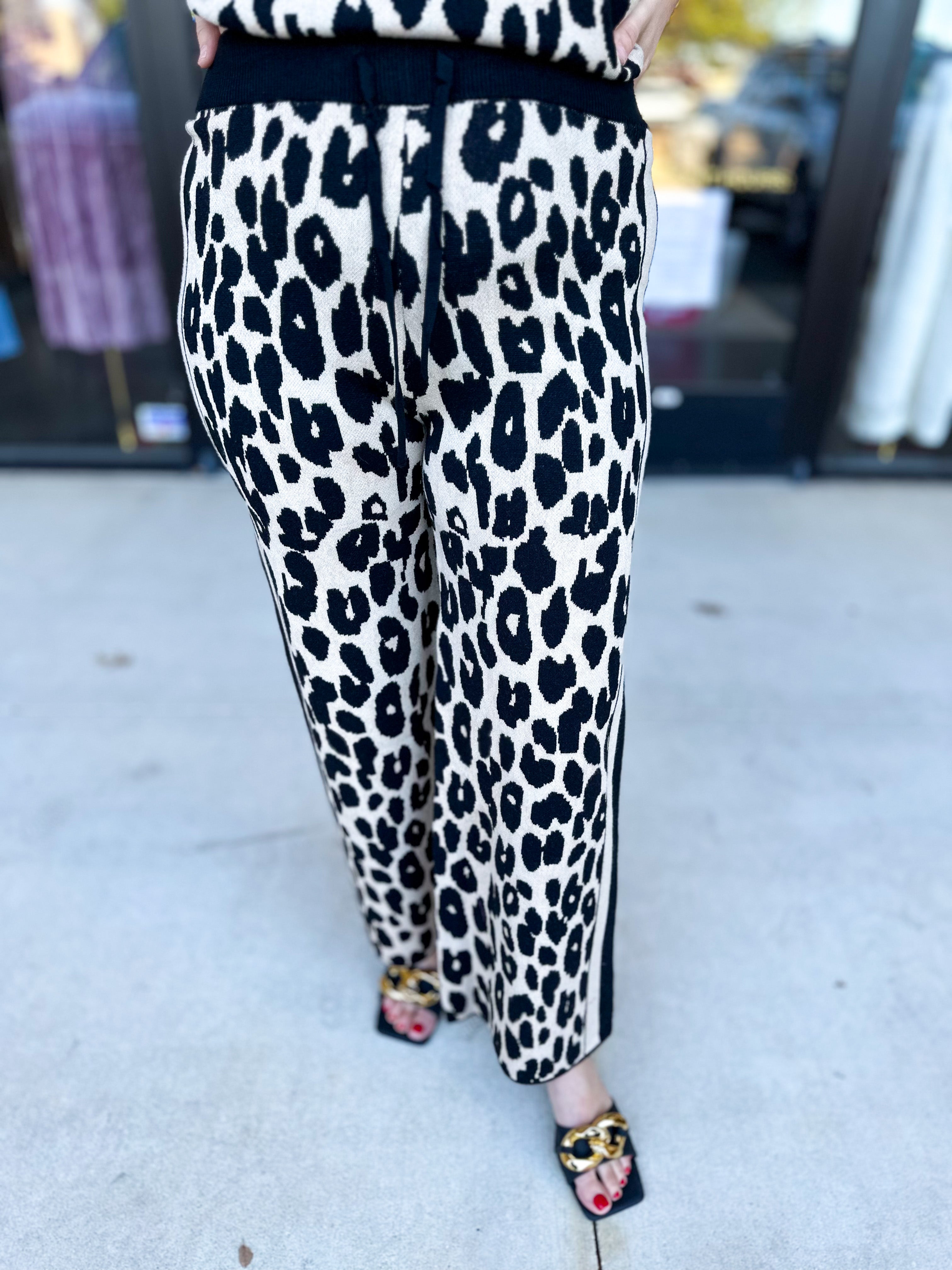 Luxurious Cheetah Knit Pant Set-300 Athleisure/Lounge-ENTRO-July & June Women's Fashion Boutique Located in San Antonio, Texas