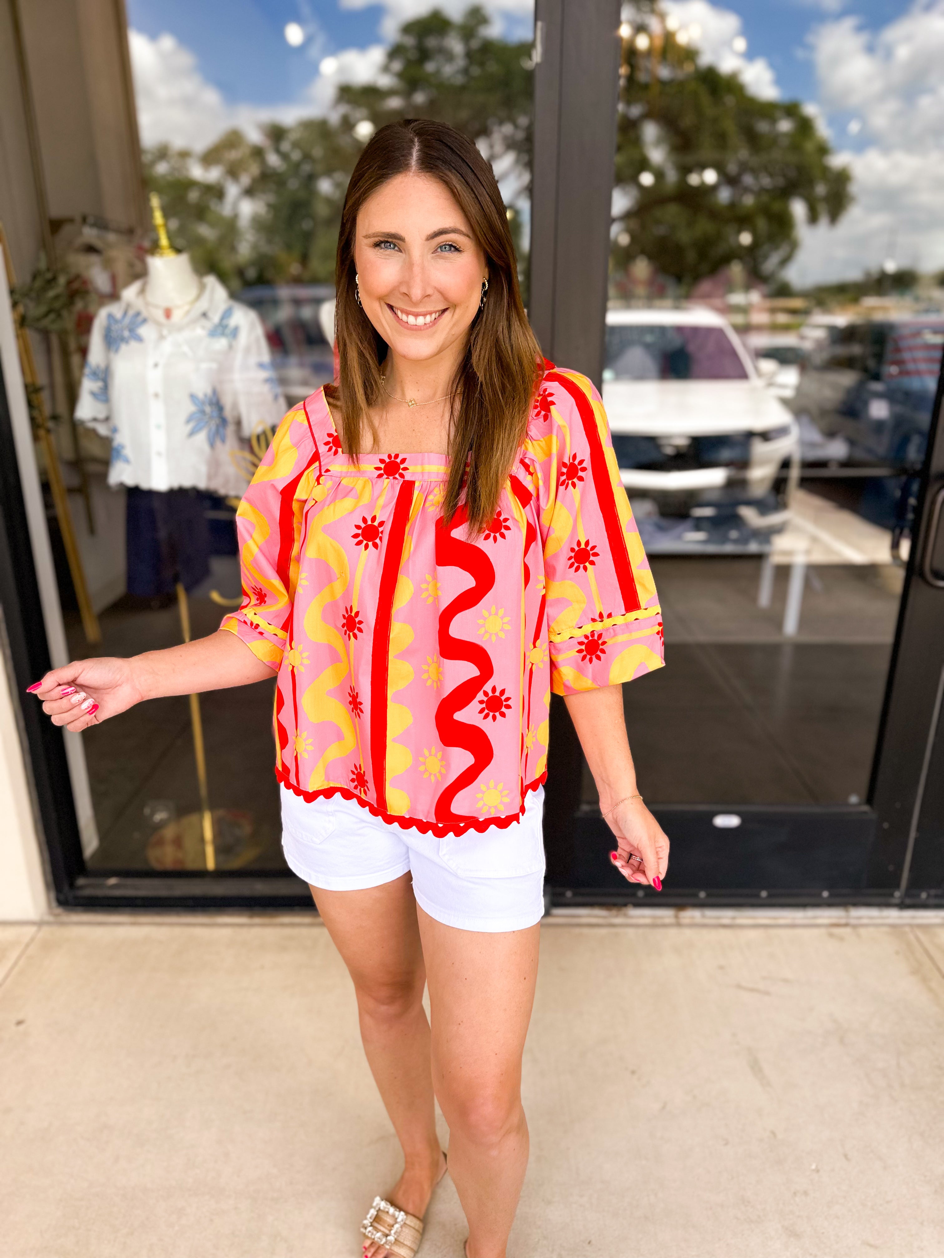 Vibrant Summers Blouse-200 Fashion Blouses-FATE-July & June Women's Fashion Boutique Located in San Antonio, Texas