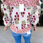 Pink & Burgundy Floral Blouse-200 Fashion Blouses-ENTRO-July & June Women's Fashion Boutique Located in San Antonio, Texas
