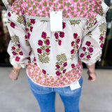 Pink & Burgundy Floral Blouse-200 Fashion Blouses-ENTRO-July & June Women's Fashion Boutique Located in San Antonio, Texas
